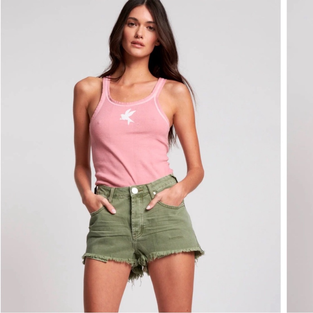 NWT One Teaspoon Bonita High Waist Denim Shorts Super Khaki Pistachio Green